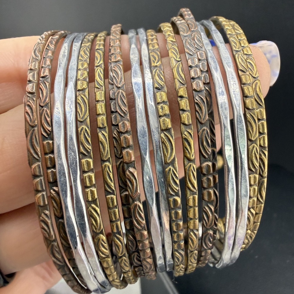 Vintage Cuff Bracelet Multi Tone Metal Wire Stack‎ 6.5"